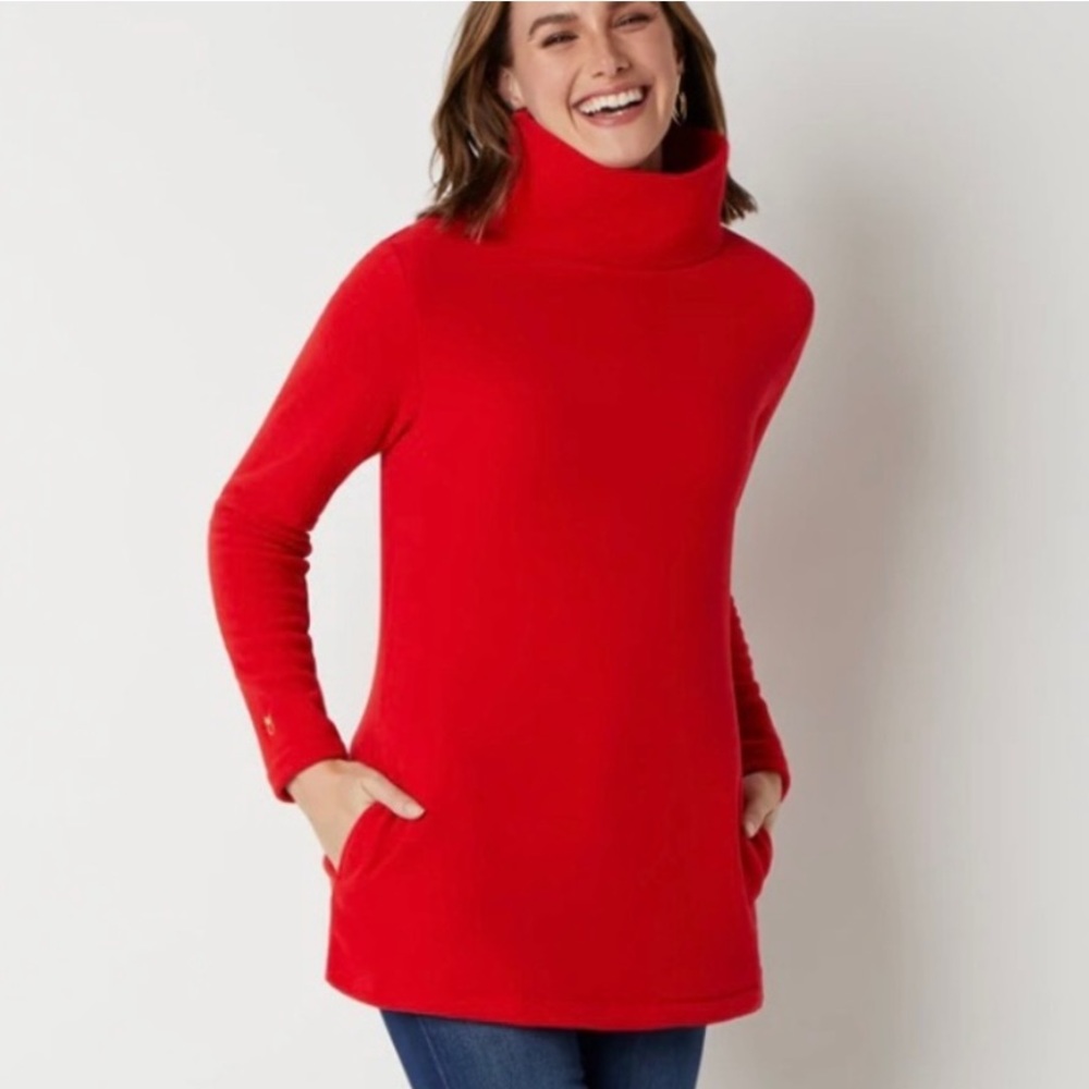 Dudley Stephens Cobble Hill Tunic Top in Red Vello Fleece Size Medium